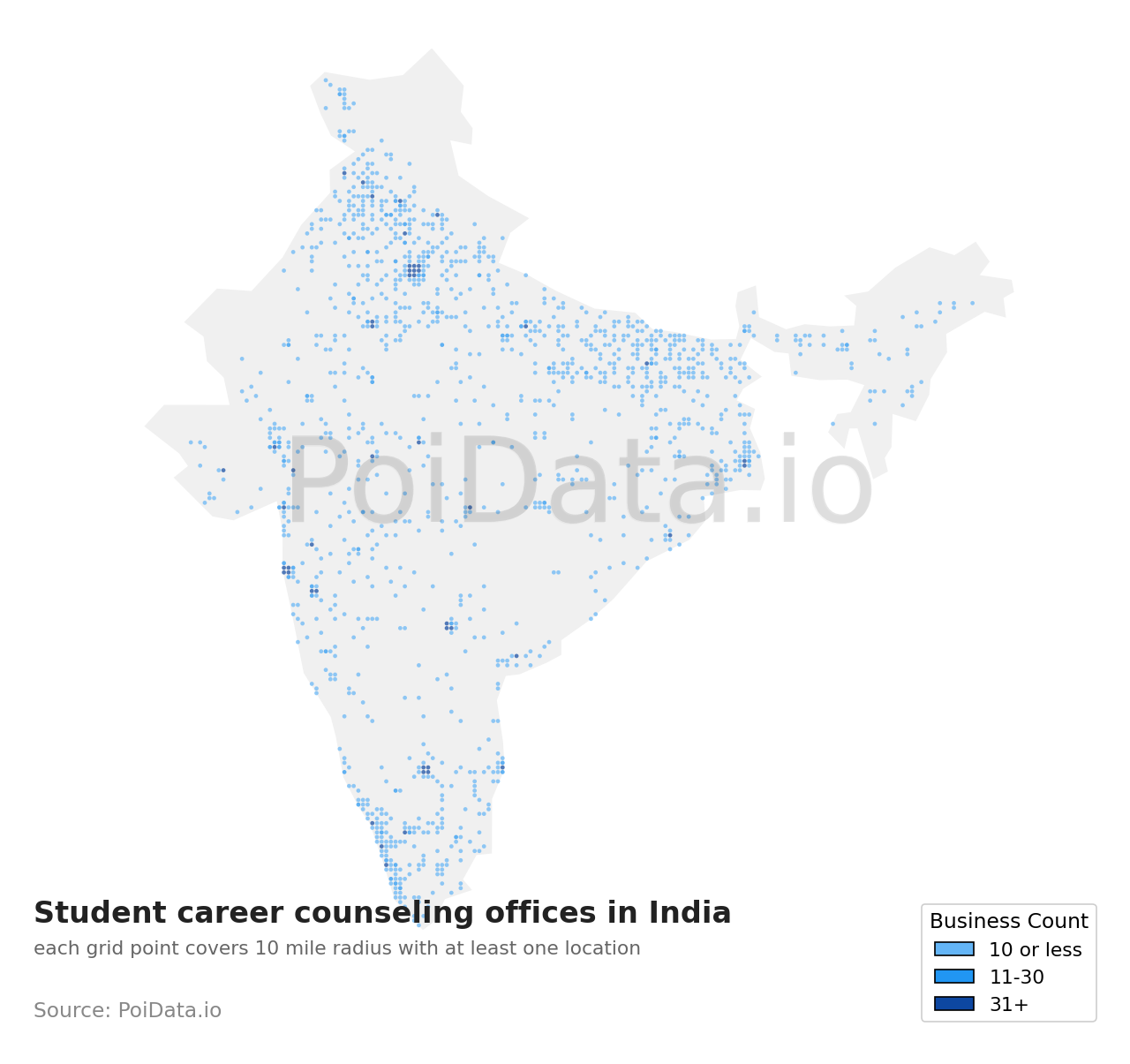 Student career counseling office density map for India