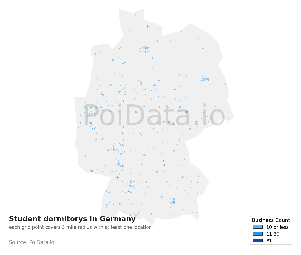 Student dormitory density map for Germany
