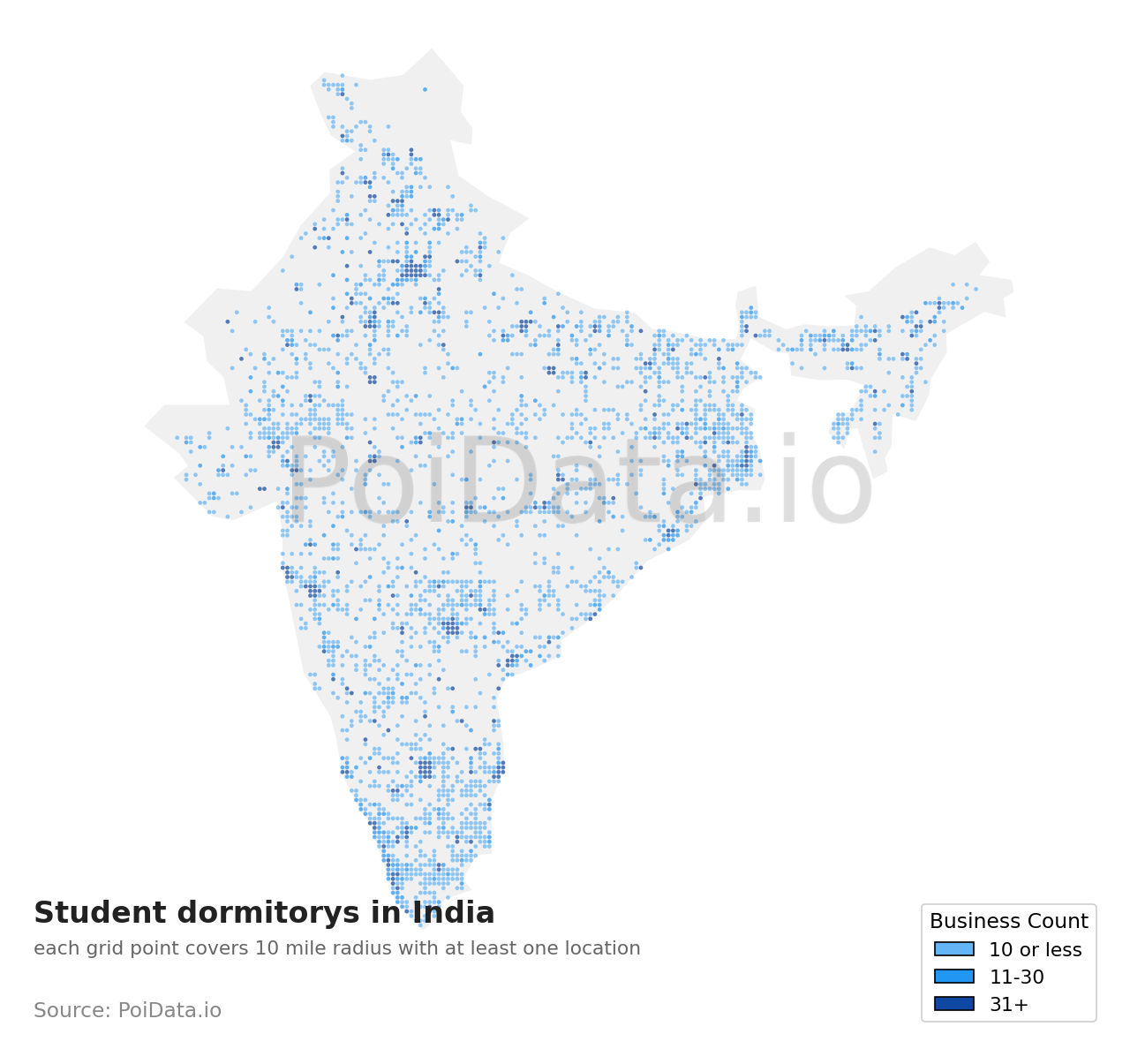 Student dormitory density map for India