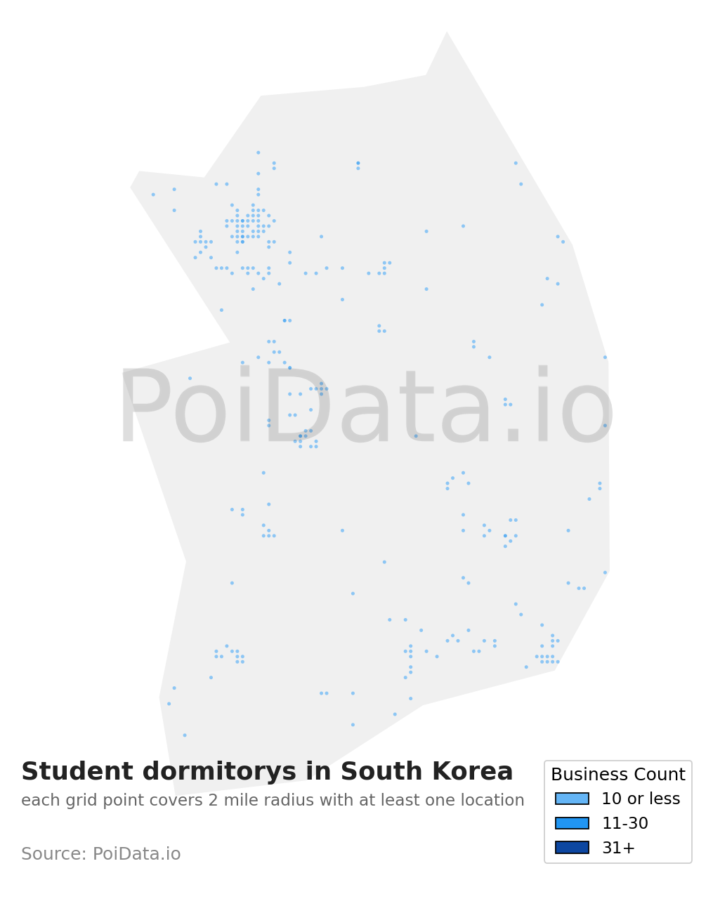Student dormitory density map for South Korea