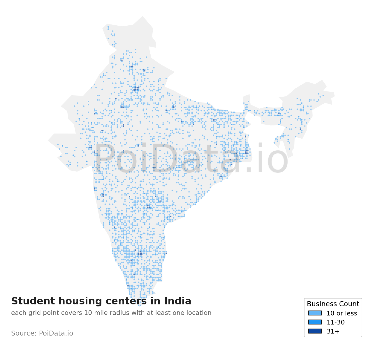 Student housing center density map for India