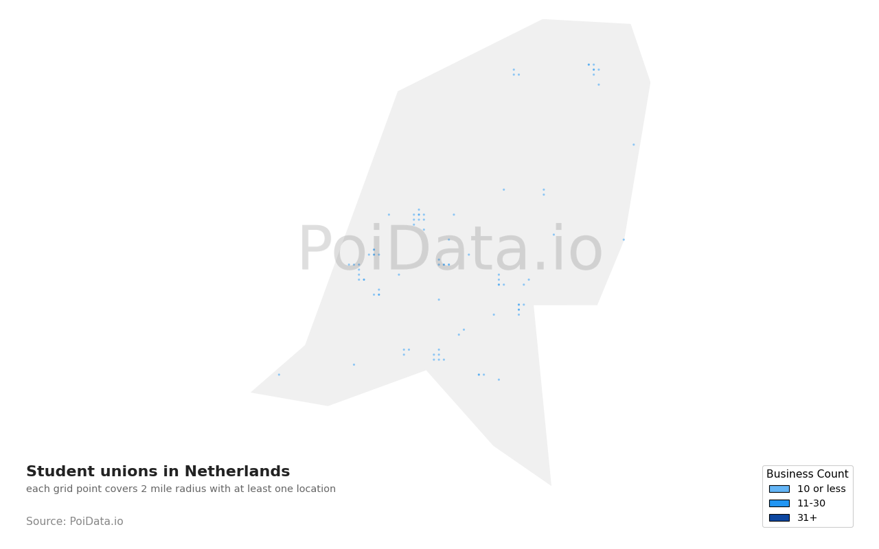 Student union density map for Netherlands