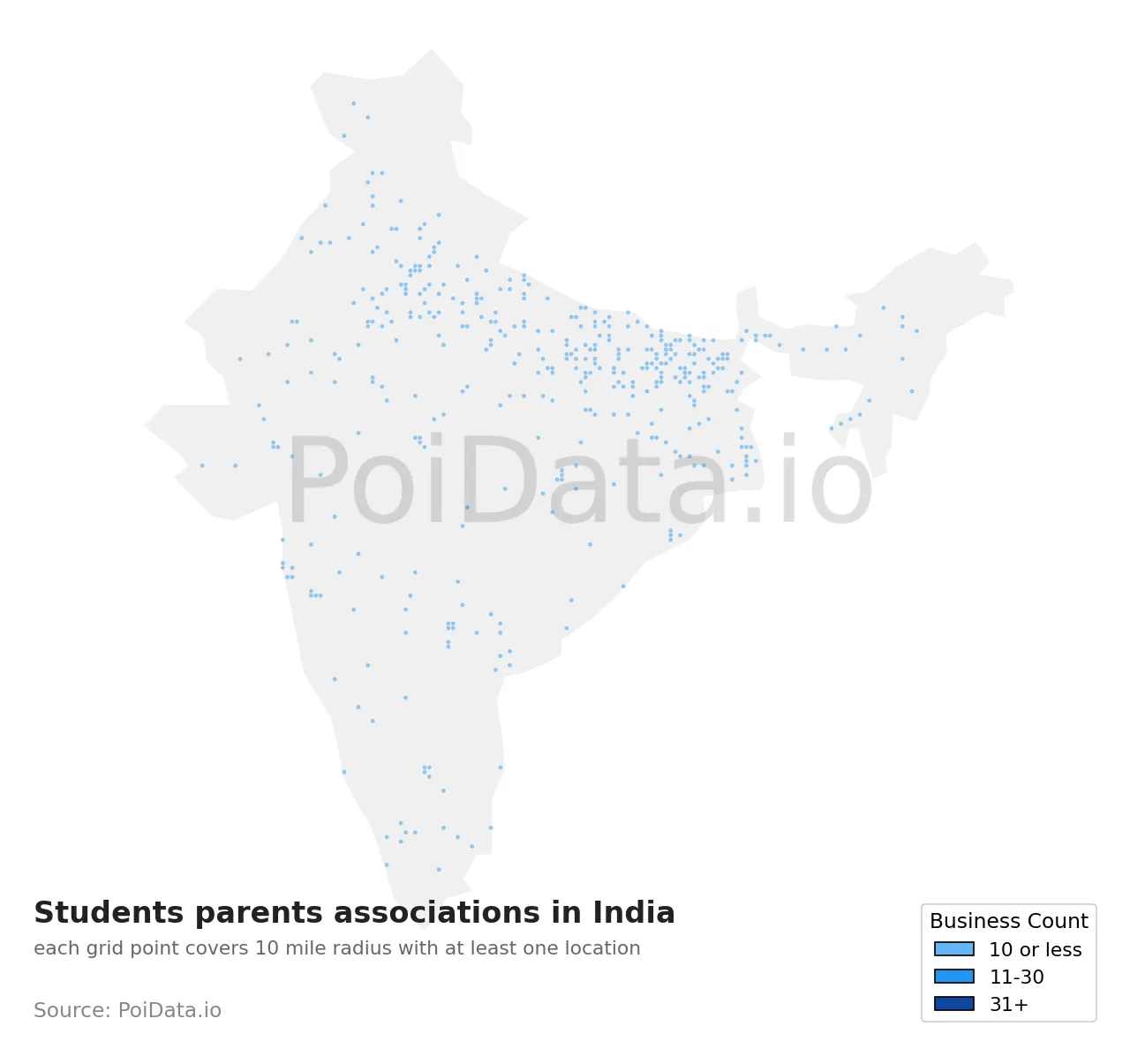 Students parents association density map for India