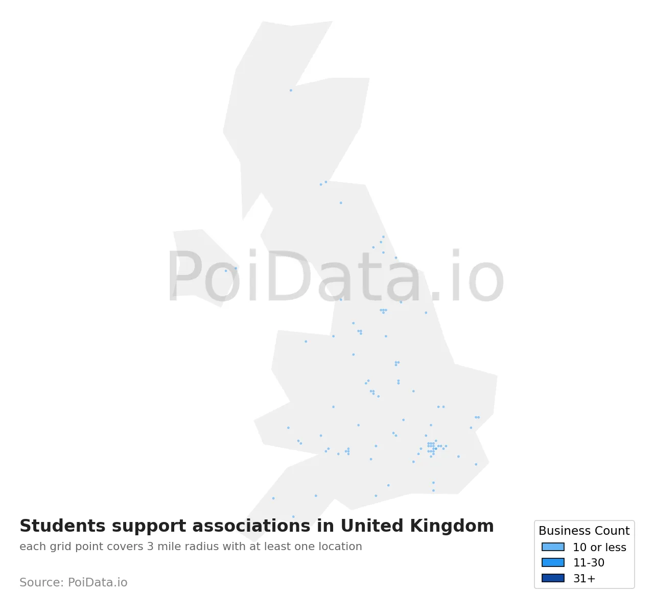Students support association density map for United Kingdom