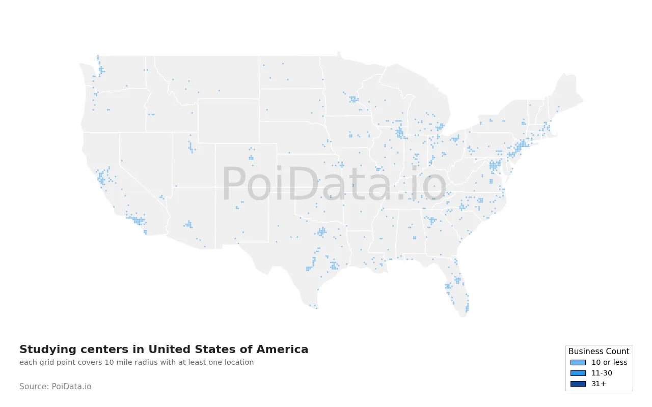 Studying center density map for United States