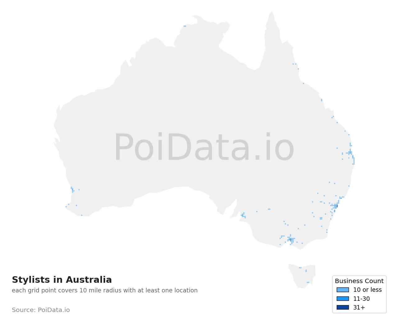 Stylist density map for Australia