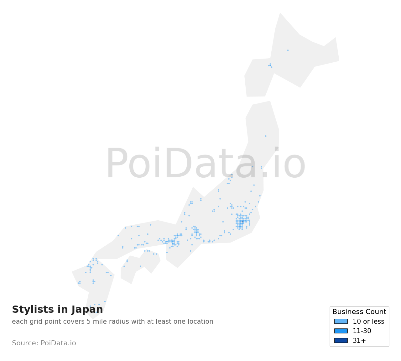 Stylist density map for Japan