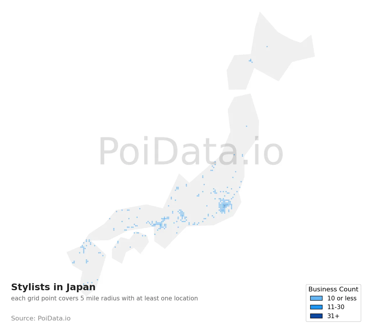 Stylist density map for Japan