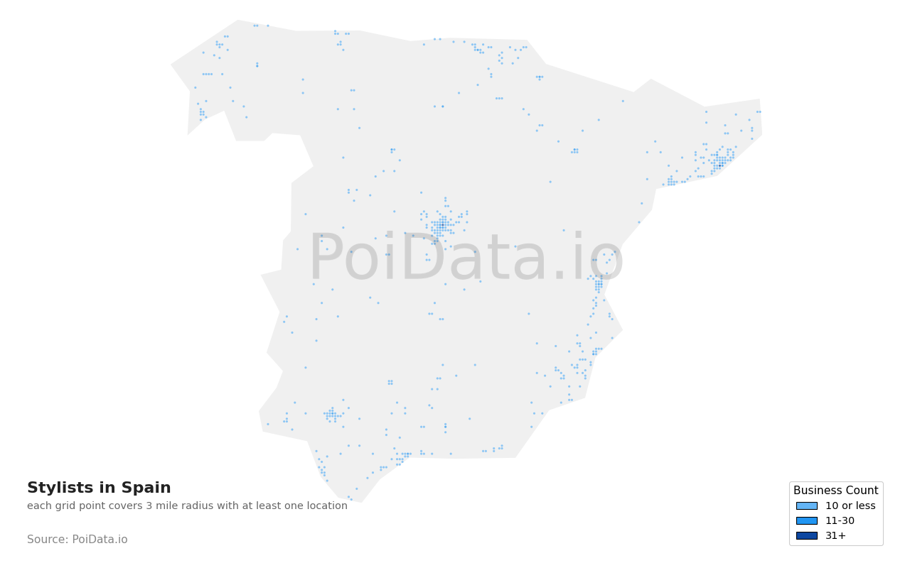 Stylist density map for Spain