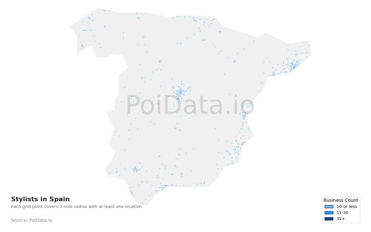 Stylist density map for Spain