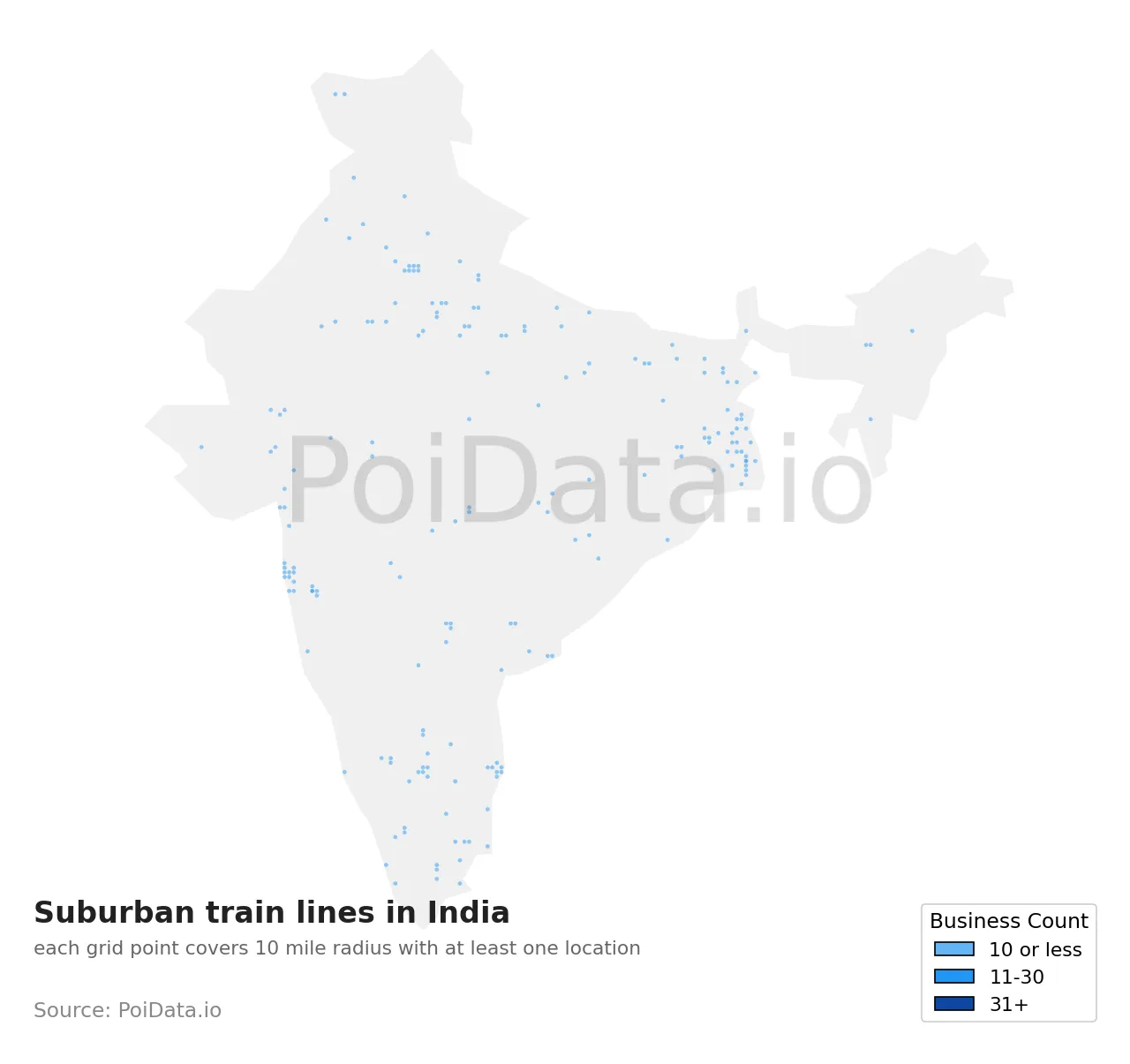 Suburban train line density map for India