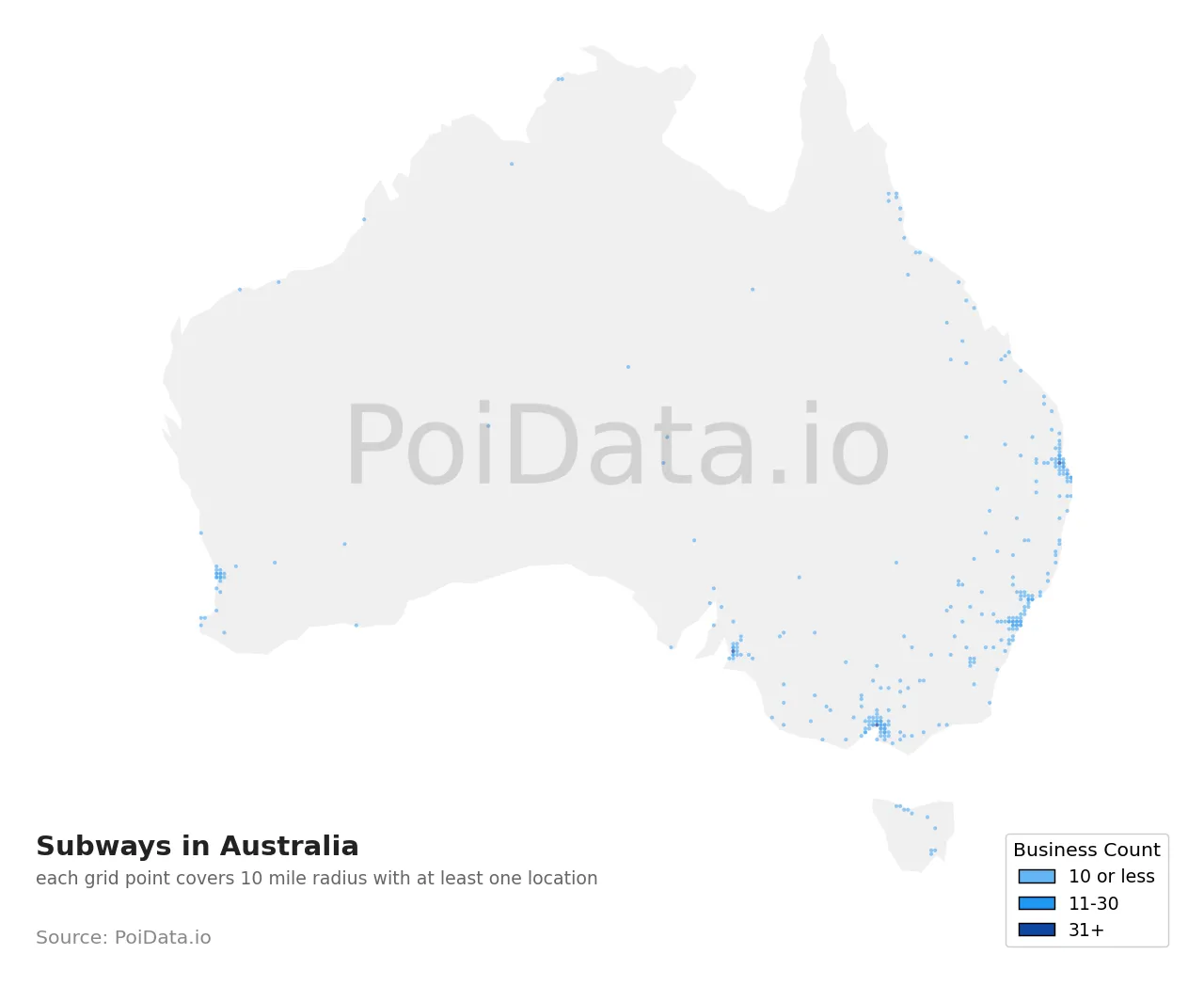 Subway density map for Australia