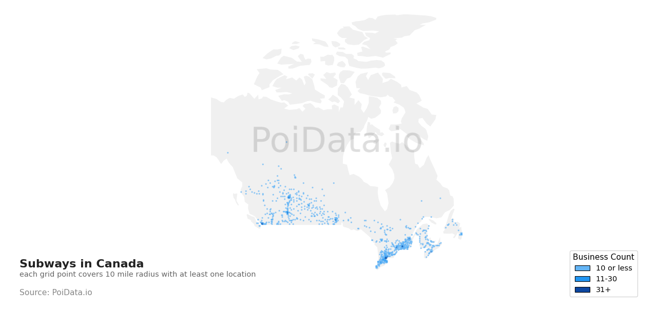 Subway density map for Canada