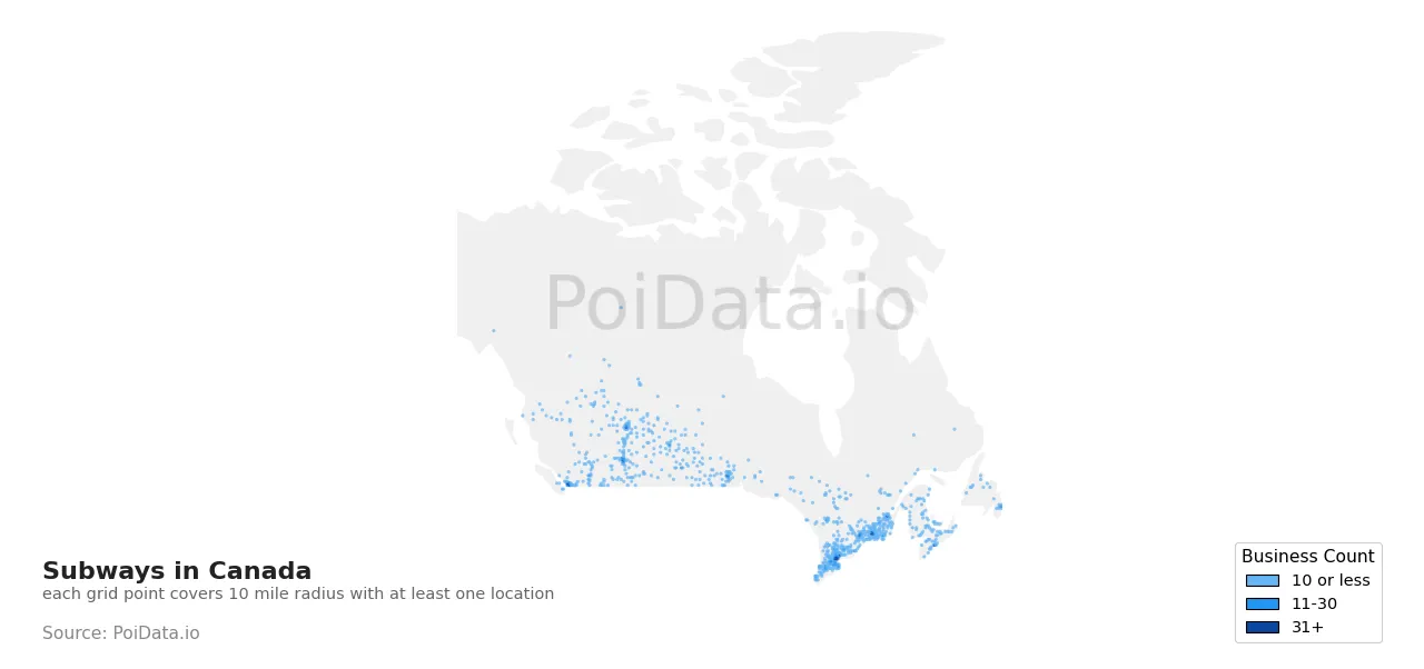 Subway density map for Canada
