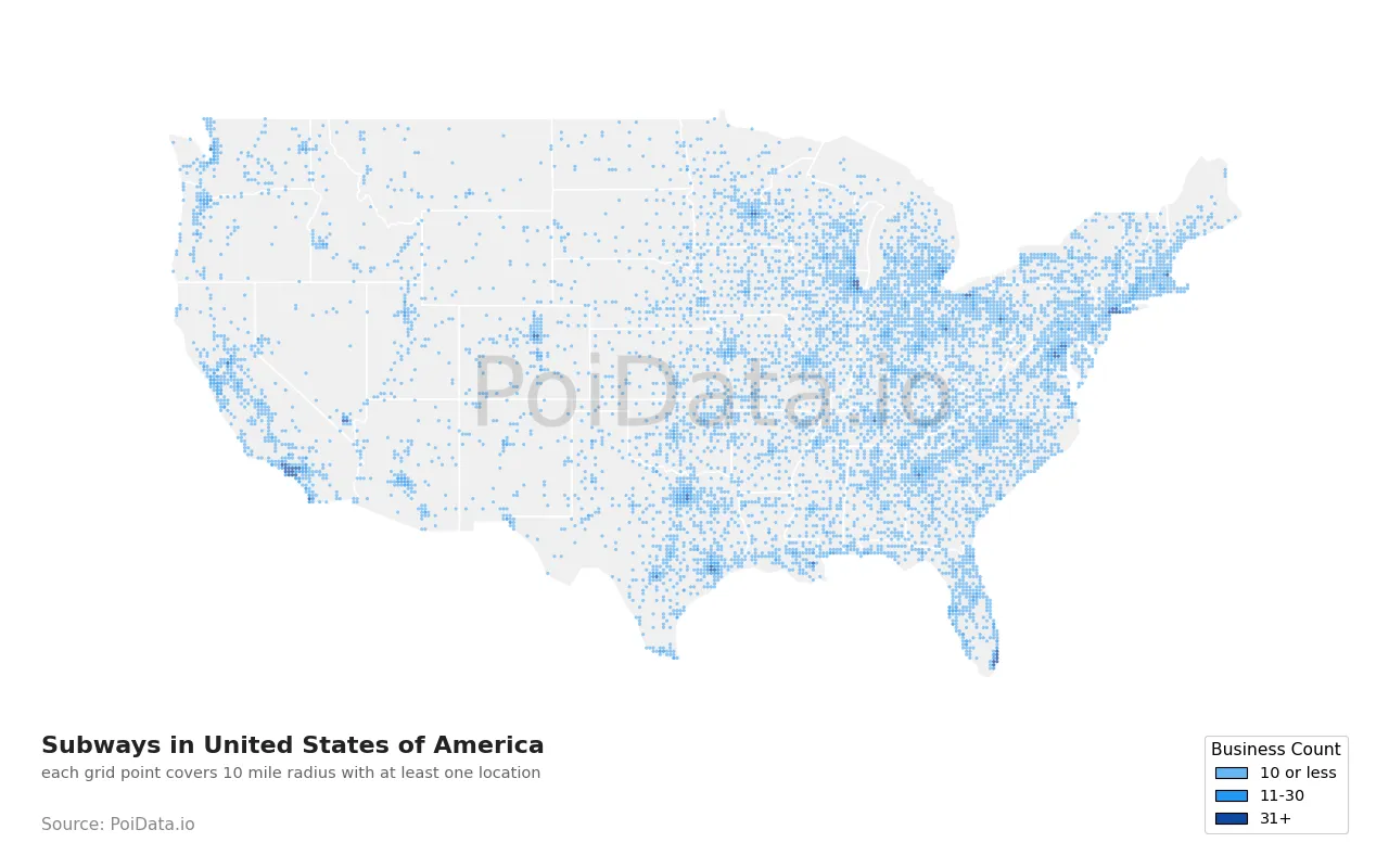Subway density map for United States