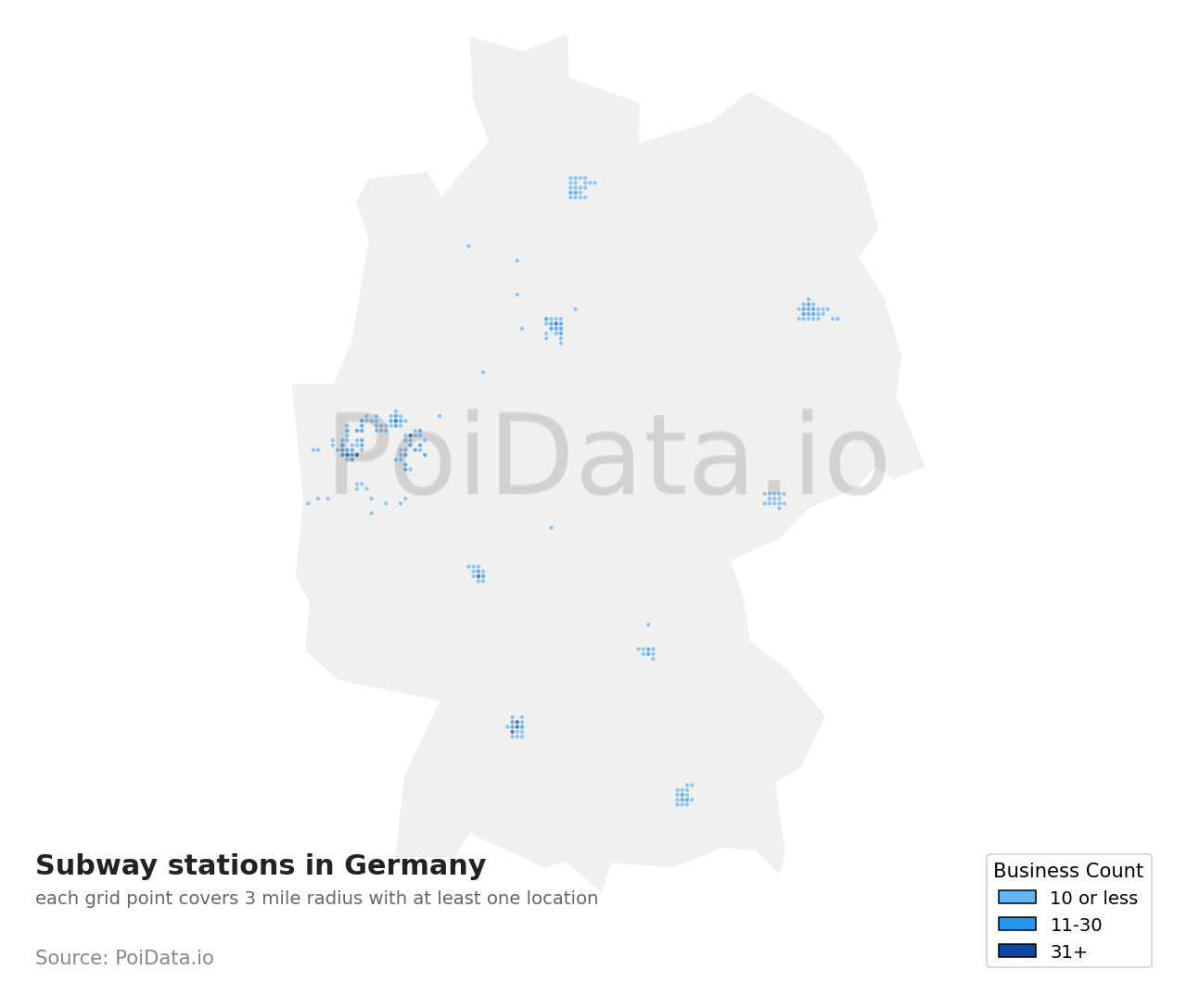 Subway station density map for Germany