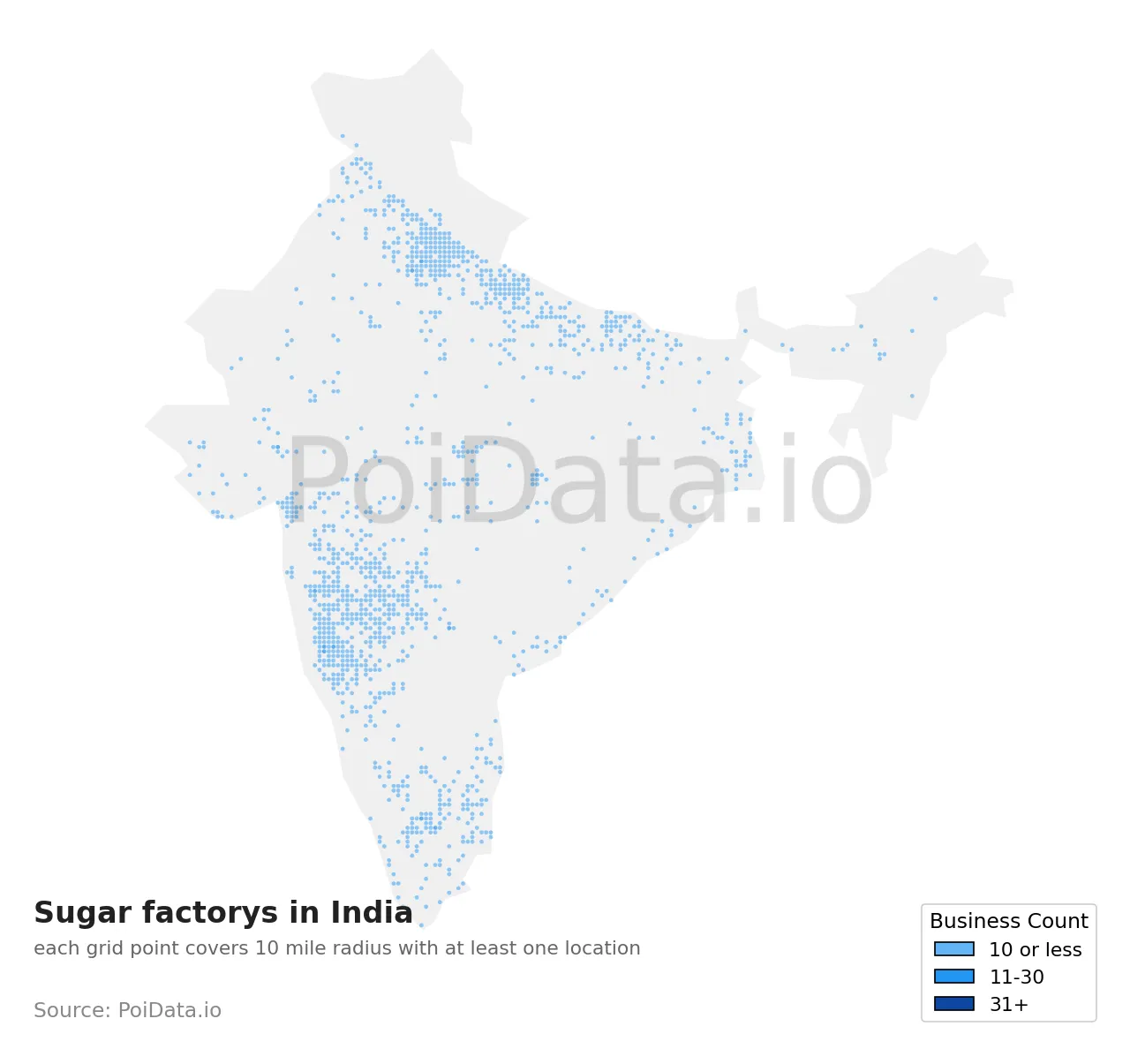 Sugar factory density map for India