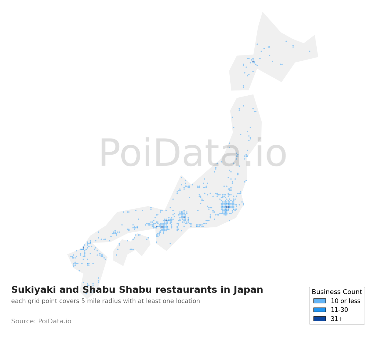 Sukiyaki and Shabu Shabu restaurant density map for Kanagawa, Japan