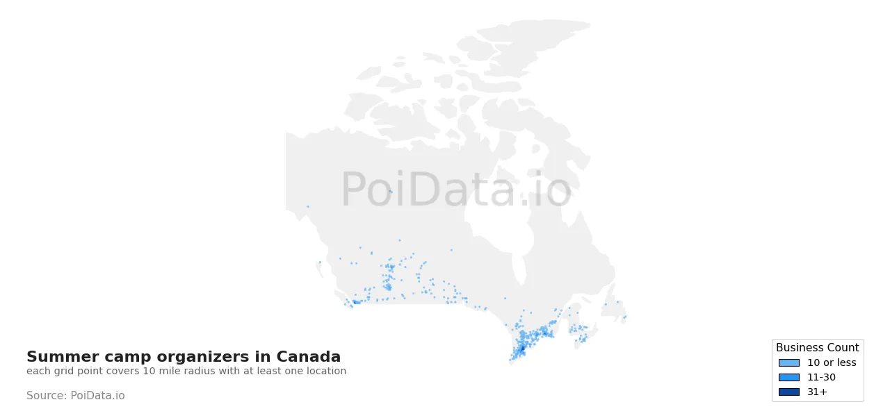 Summer camp organizer density map for Canada