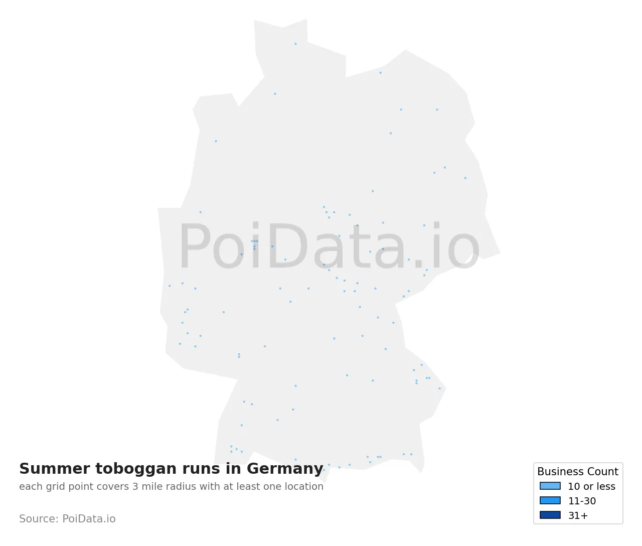 Summer toboggan run density map for Germany