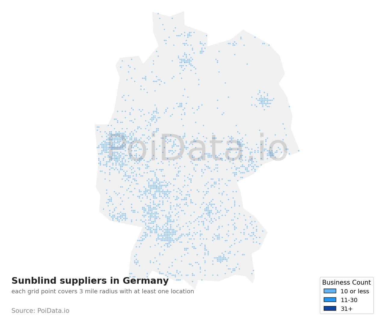 Sunblind supplier density map for Germany