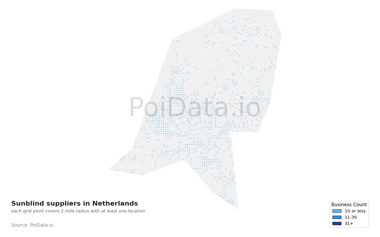 Sunblind supplier density map for Netherlands