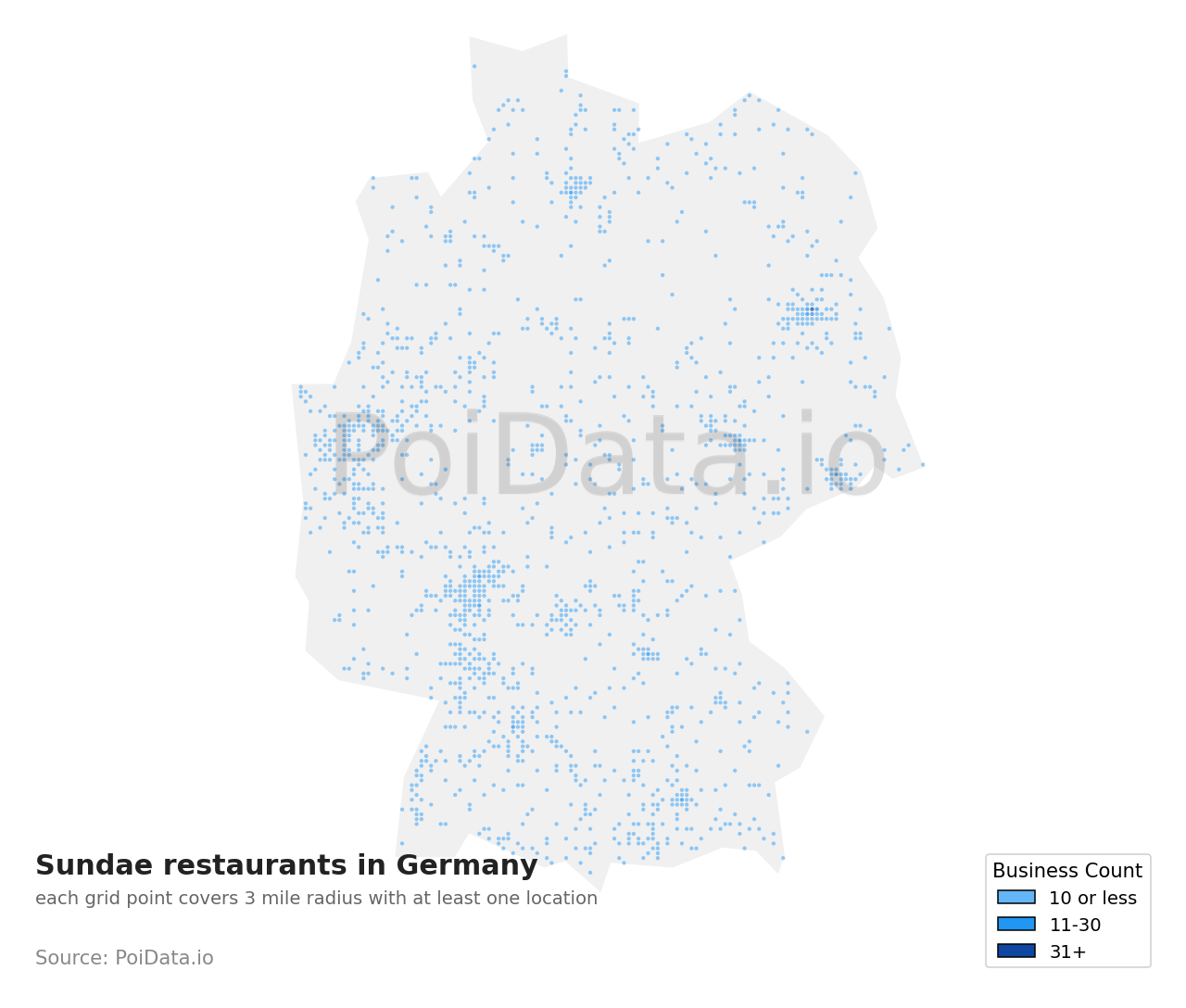 Sundae restaurant density map for Germany