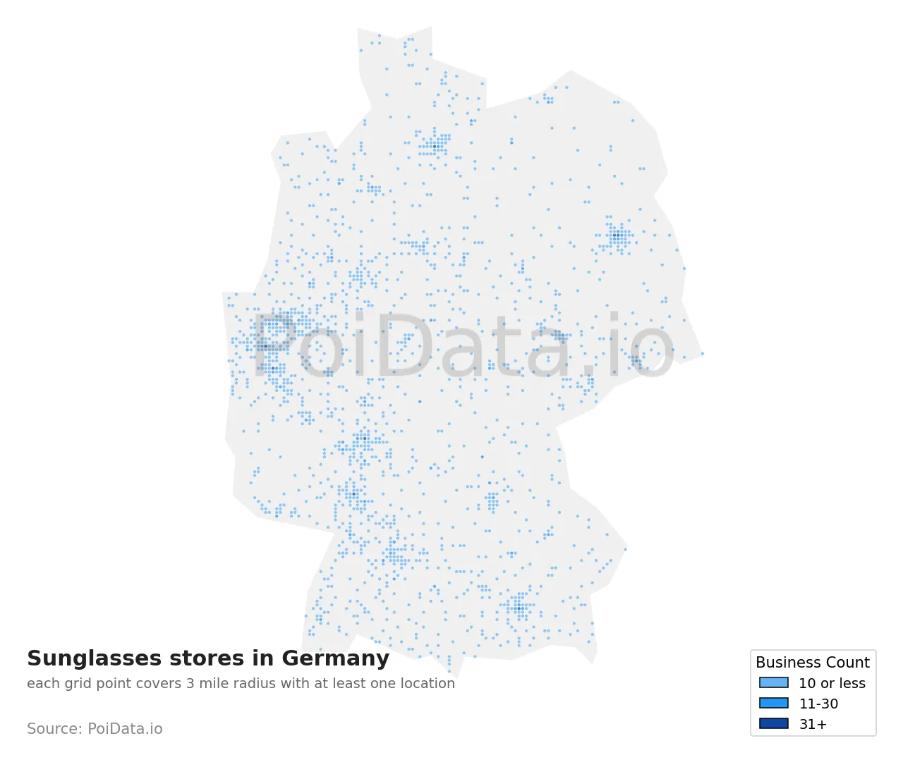 Sunglasses store density map for Germany