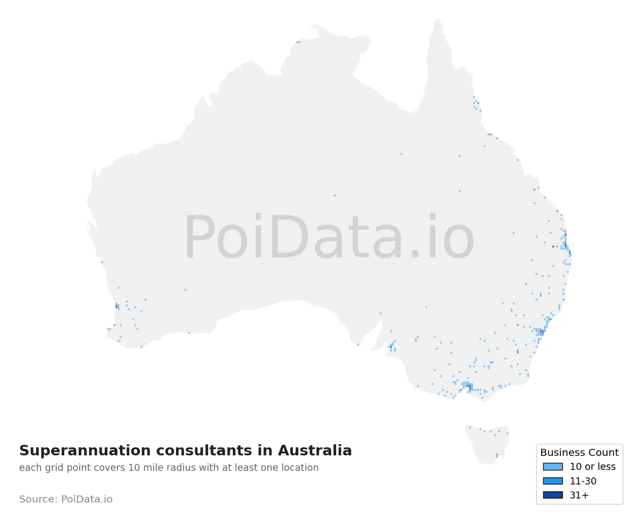 Superannuation consultant density map for Australia