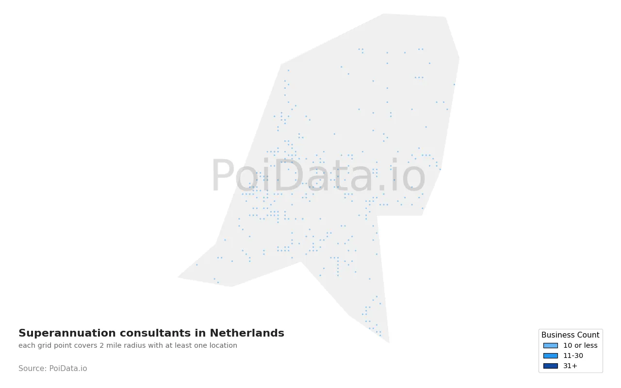 Superannuation consultant density map for Netherlands