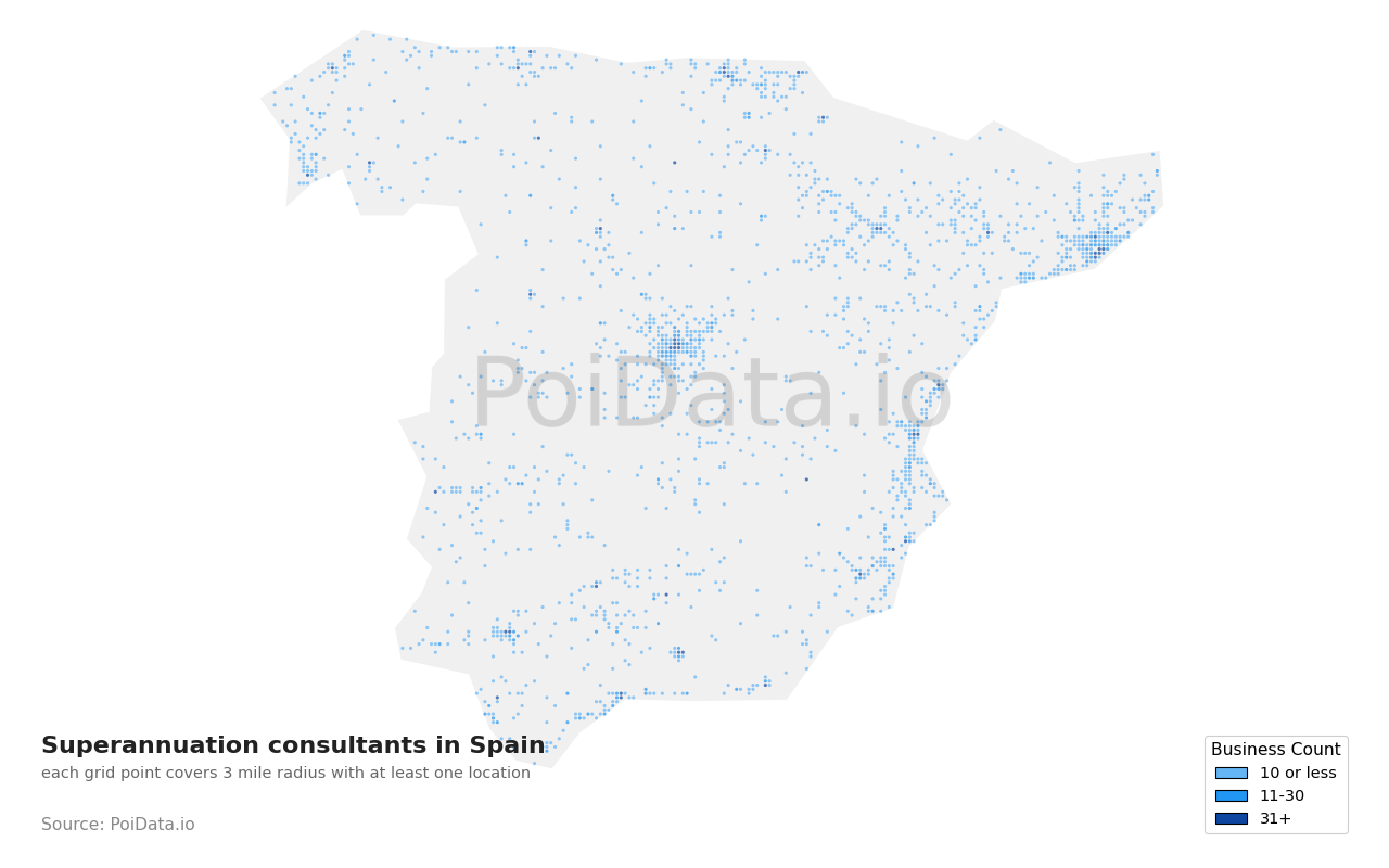 Superannuation consultant density map for Spain