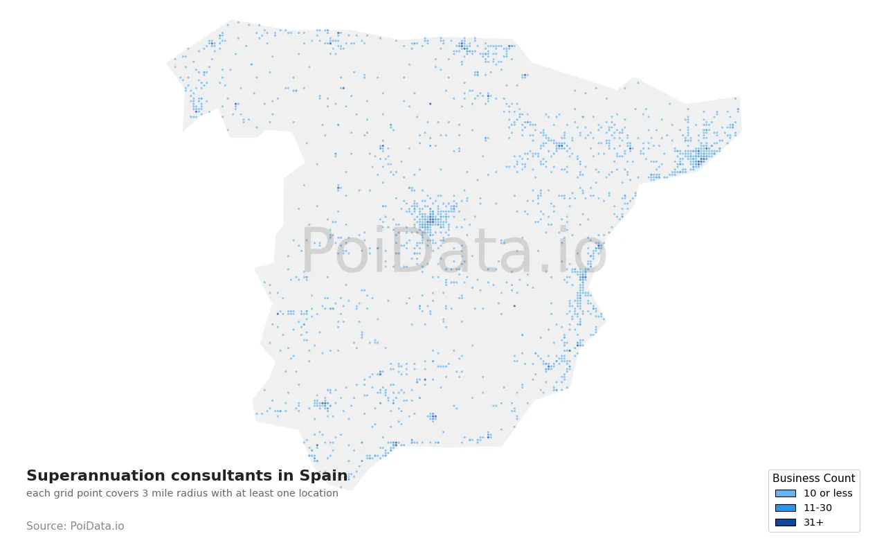 Superannuation consultant density map for Spain