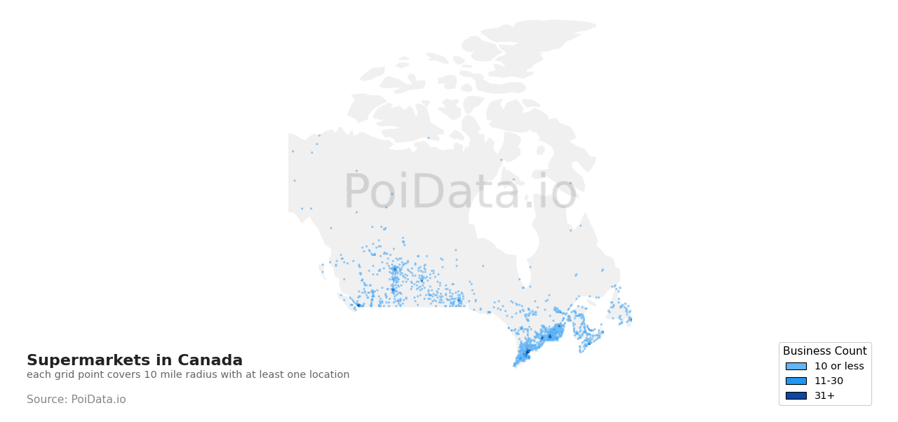 Supermarket density map for Manitoba, Canada