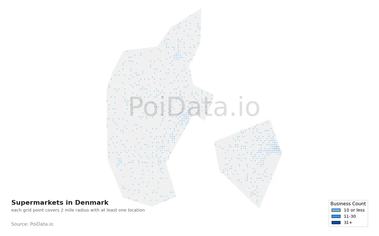 Supermarket density map for Denmark