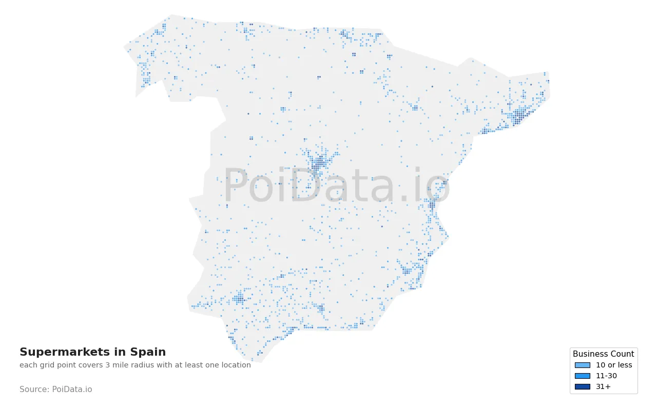 Supermarket density map for Spain