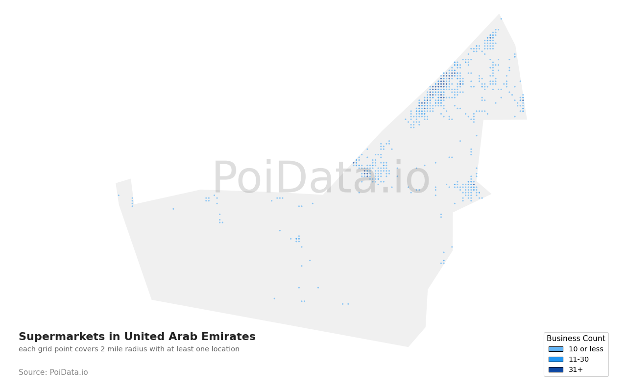 Supermarket density map for United Arab Emirates