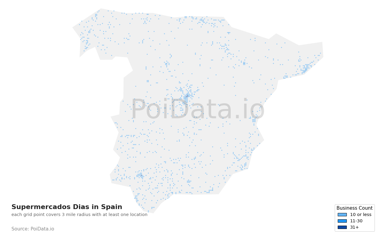 Supermercados Dia density map for Spain
