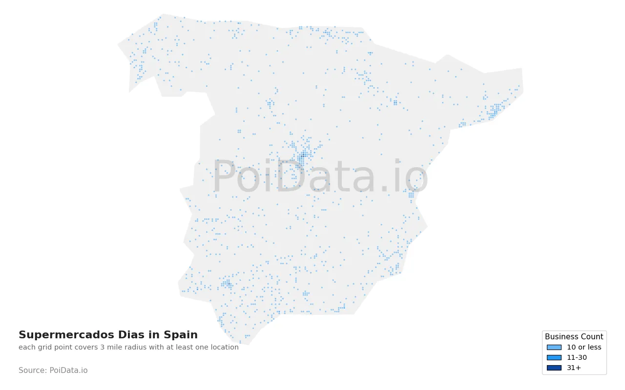 Supermercados Dia density map for Spain