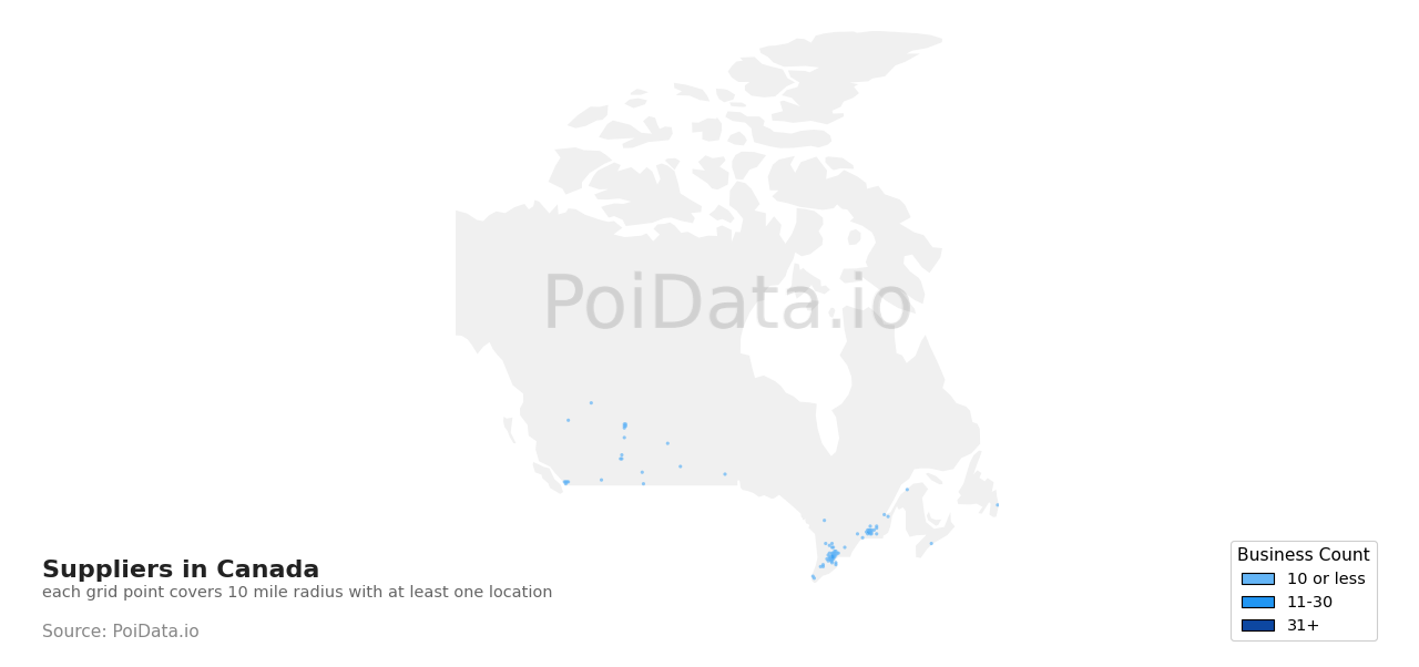 Suppliers density map for Canada