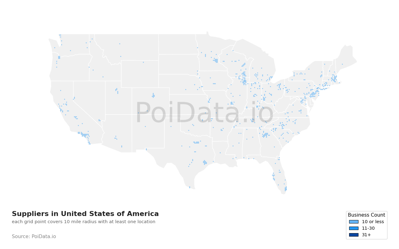 Suppliers density map for Ohio, United States