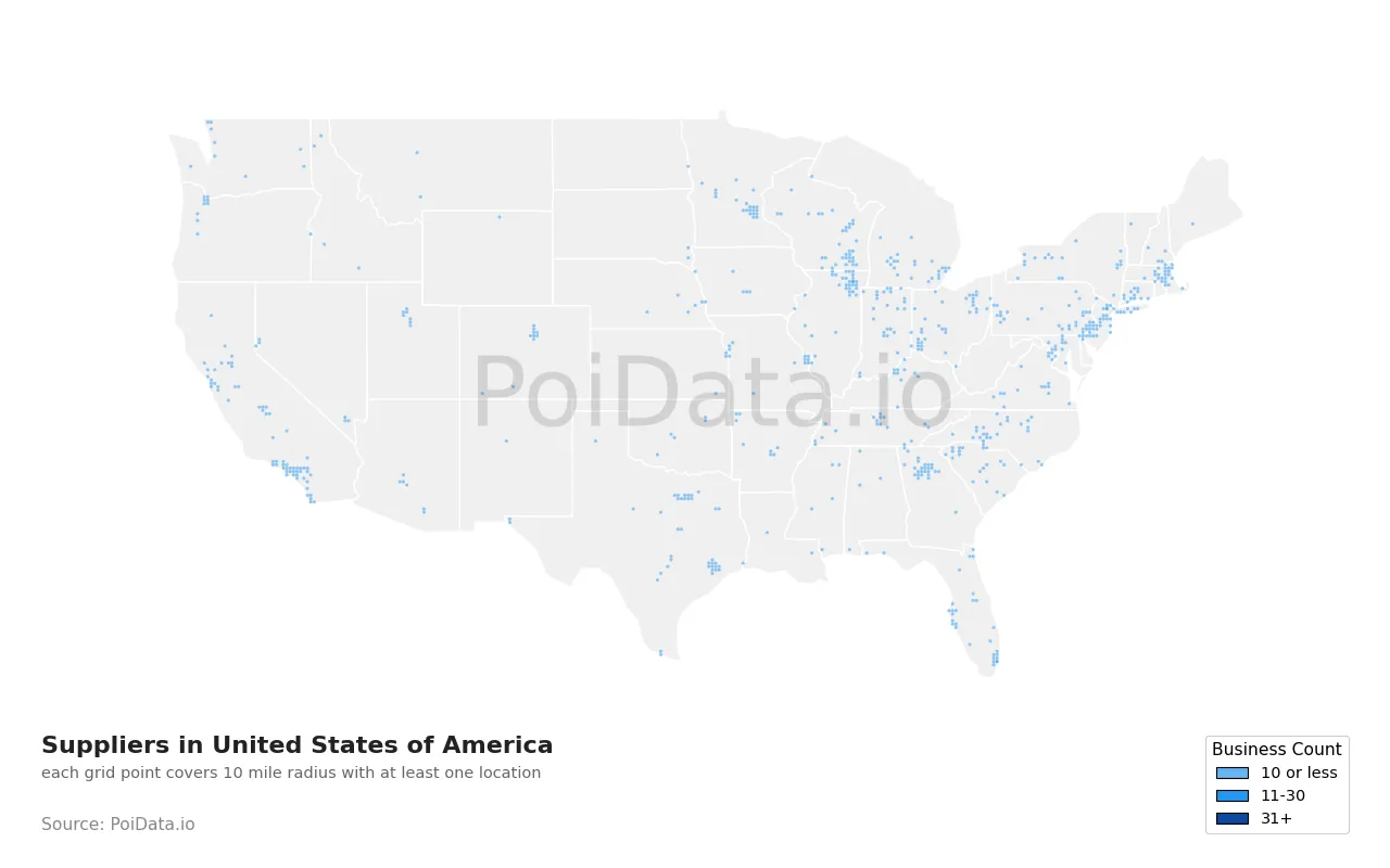 Suppliers density map for United States