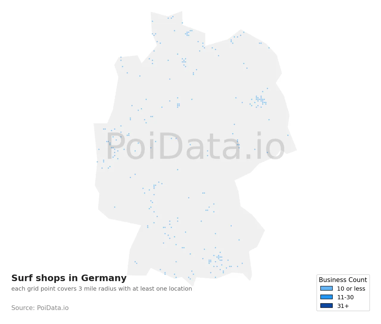 Surf shop density map for Germany