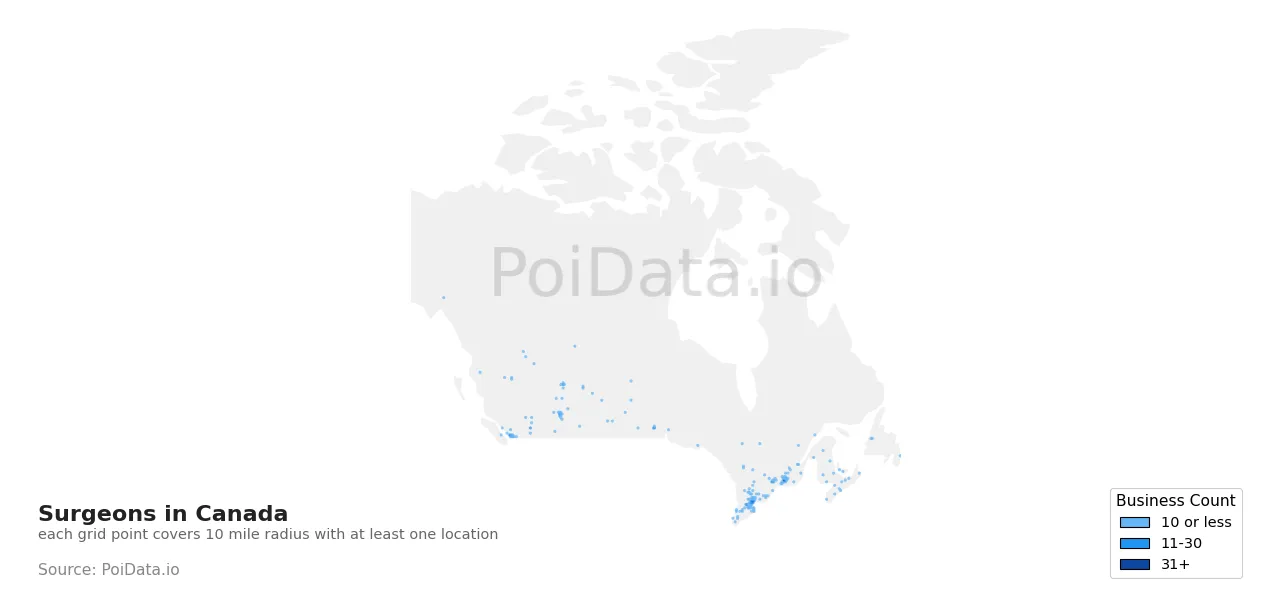 Surgeon density map for Canada