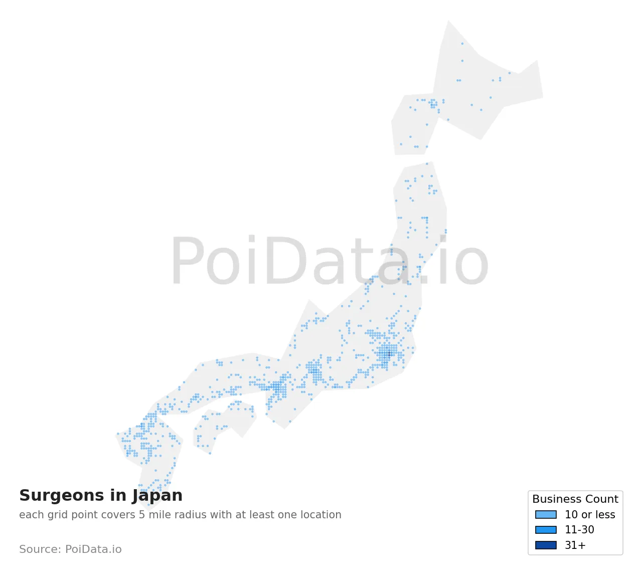 Surgeon density map for Japan