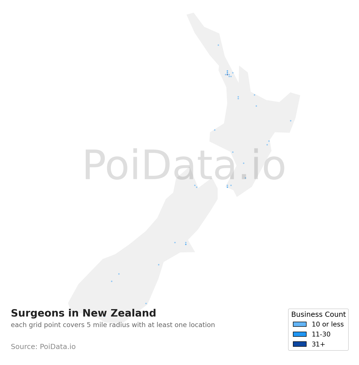 Surgeon density map for New Zealand