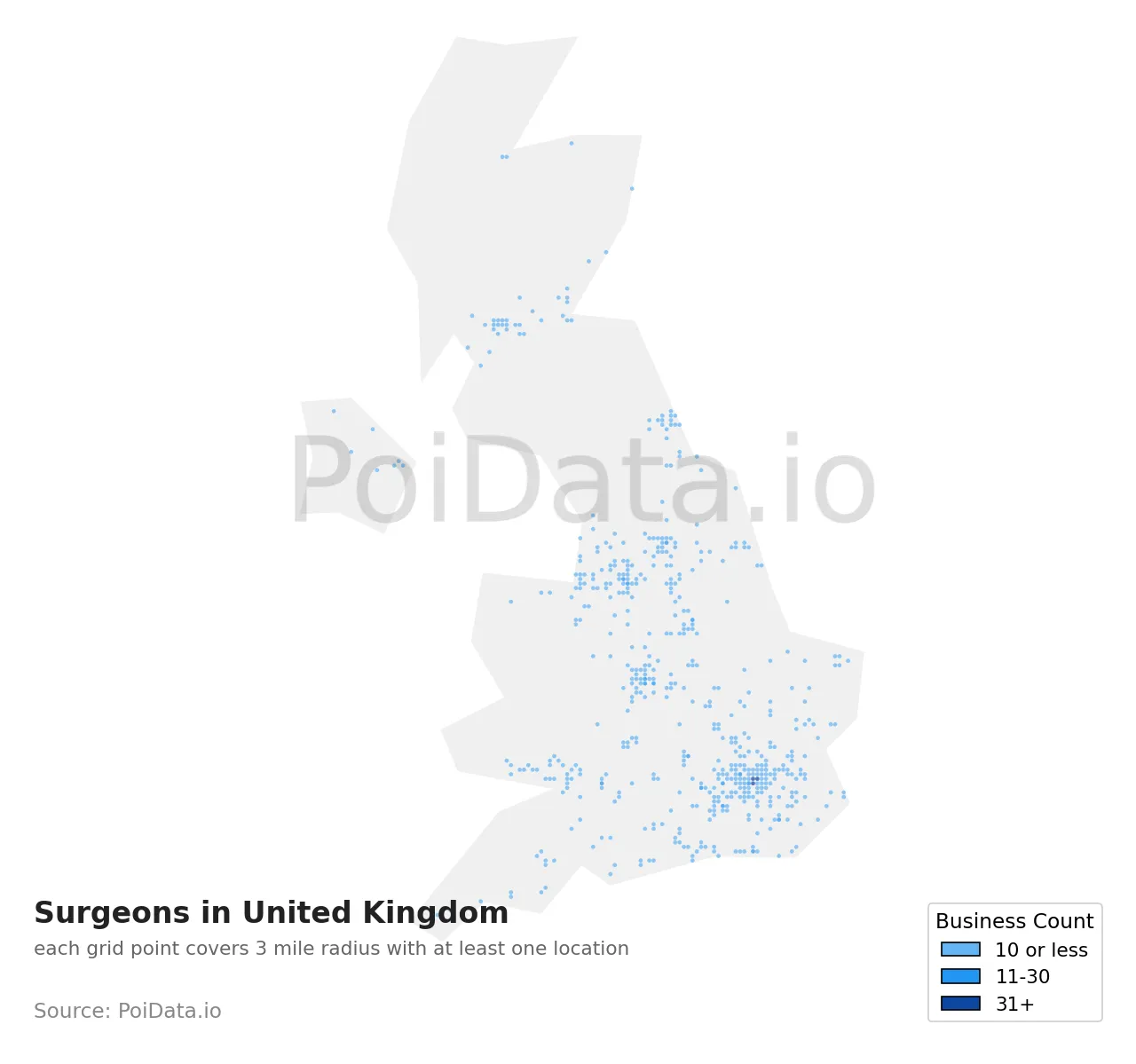 Surgeon density map for United Kingdom
