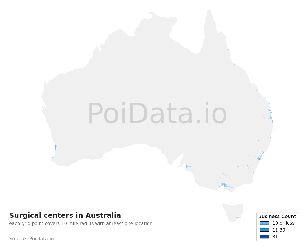 Surgical center density map for Australia