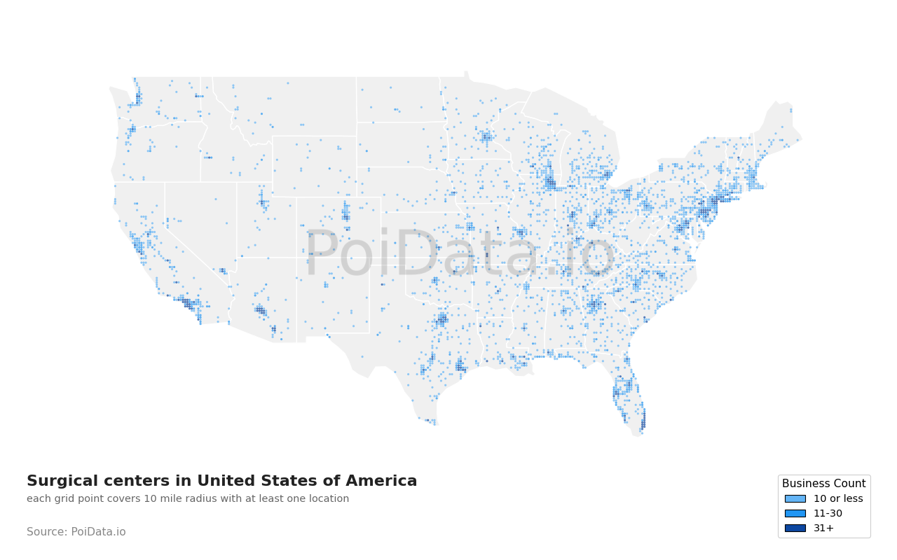 Surgical center density map for United States