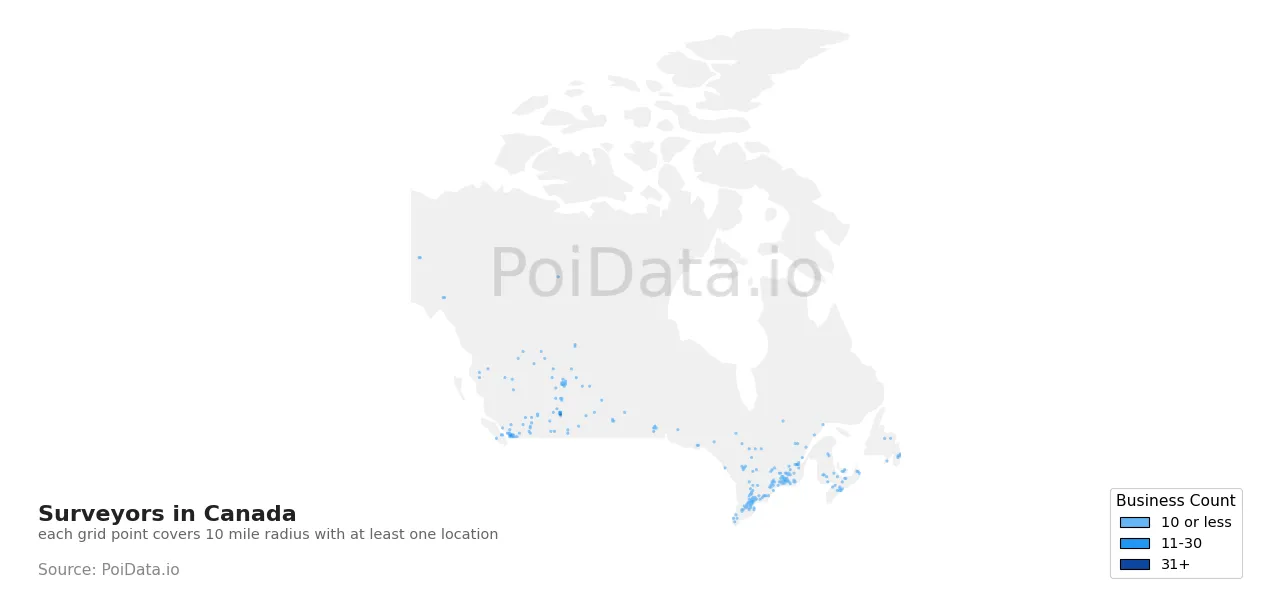 Surveyor density map for Canada