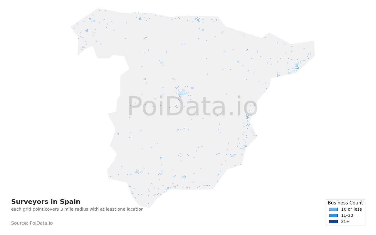 Surveyor density map for Spain